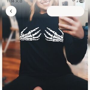 Skeleton Hands Halloween Spooky Black Long Sleeve Shirt Unisex XXL